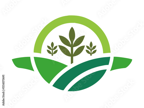 Eco-Friendly Logo Design Featuring Growth and Nature , This clean, modern logo design features stylized leaves and plants growing from a stylized field, within a circle. 