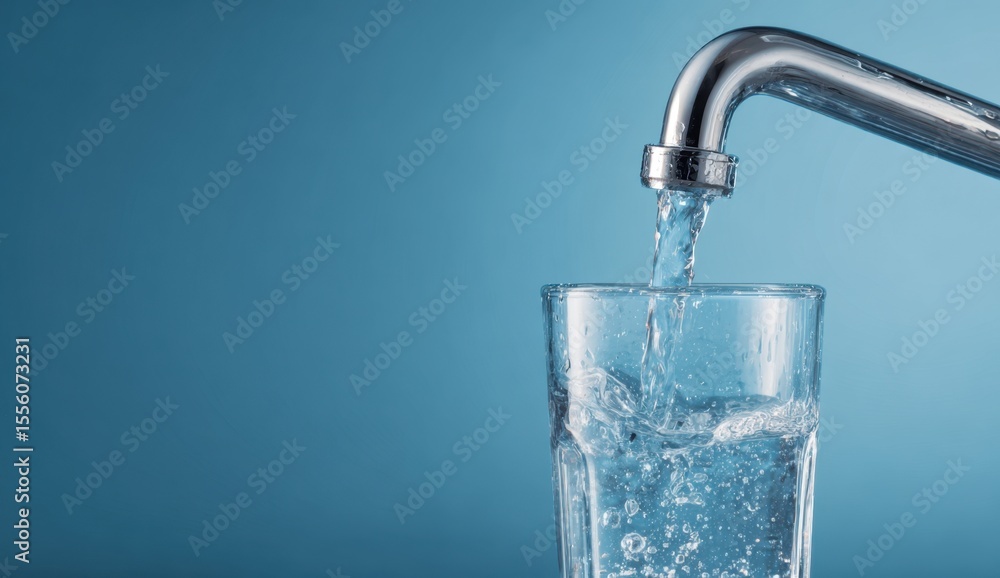 Refreshing Hydration: Crystal-clear water pours from a faucet into a glass, a symbol of purity and thirst-quenching refreshment. Refreshing Hydration: Crystal-clear water pours from a faucet into a glass, a symbol of purity and thirst-quenching refreshment.