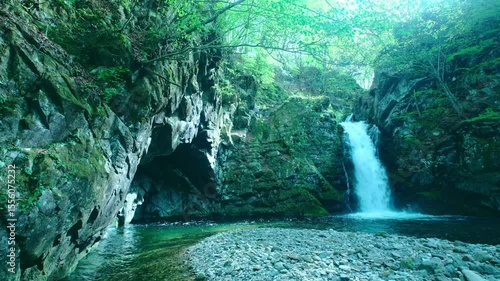 新緑と日本の滝,Japanese waterfall