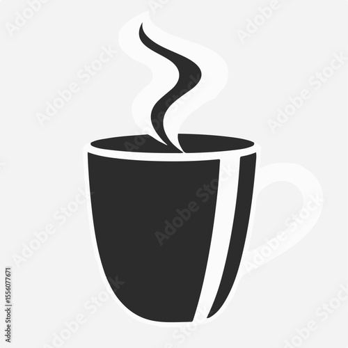 A simple vector illustration of a dark mug with white steam rising from it, suggesting a hot beverage like coffee or tea.