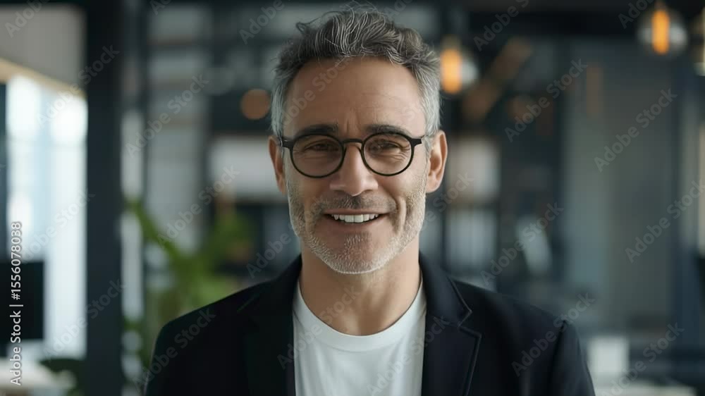 Portrait of a smiling mature businessman with glasses in a modern office Portrait of a smiling mature businessman with glasses in a modern office