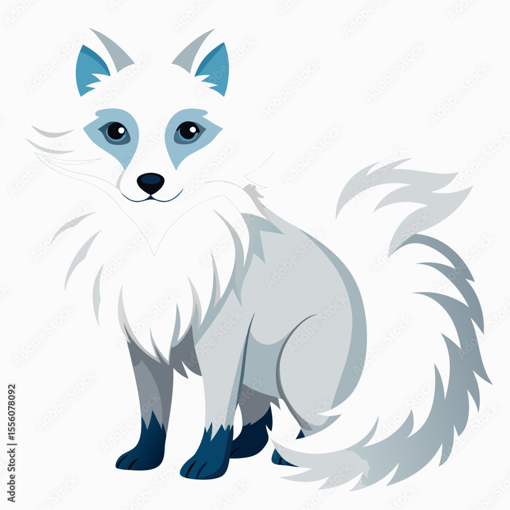 Obraz premium funny white artic fox cartoon vector illustration, animal, isolated on white background