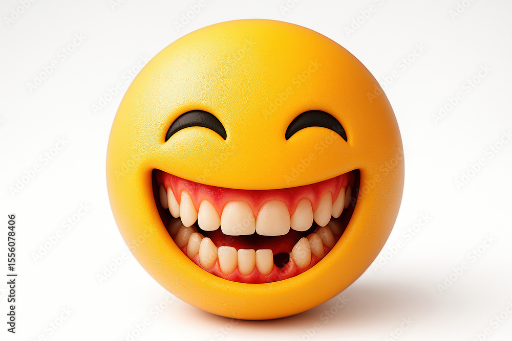 A Hilarious Emoji with a Missing Tooth Displaying a Wide Grin on a White Backdrop, Perfect for Humorous Digital Content Creation A Hilarious Emoji with a Missing Tooth Displaying a Wide Grin on a White Backdrop, Perfect for Humorous Digital Content Creation