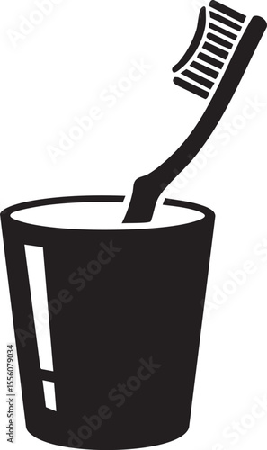 Toothbrush in Cup Black Silhouette Icon