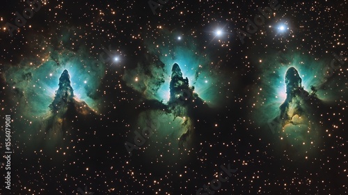 Cosmic Pillars, Three Nebulae in Deep Space