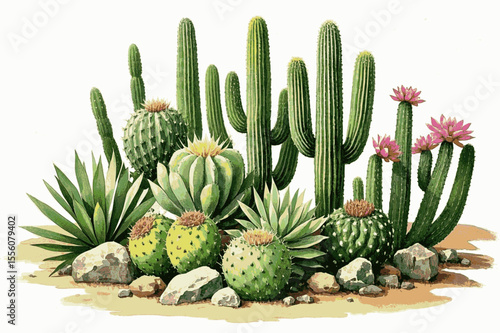 Cacti Flow cactus isolated watercolor vector illustration svg