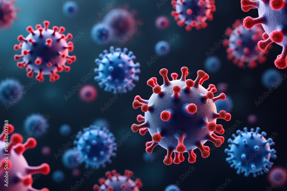 Close-up of Coronavirus Particles, Illustrating the Spread of Infection and the Importance of Hygiene on a Dark Backdrop Close-up of Coronavirus Particles, Illustrating the Spread of Infection and the Importance of Hygiene on a Dark Backdrop