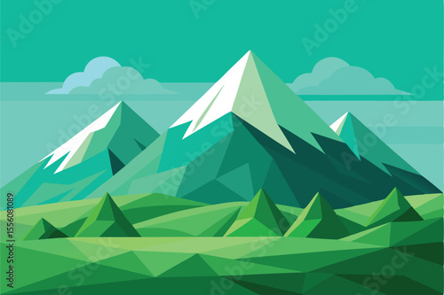Mountain scenery low poly polygonal icon green nature vector landscape design