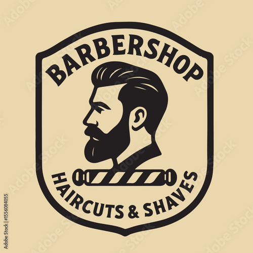 Classic Barbershop Emblem with Bearded Man Profile for Haircuts Shaves