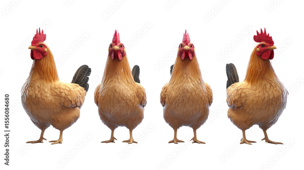 Fototapeta premium Dynamic chicken showcase farmyard digital art rural setting frontal view whimsical characterization