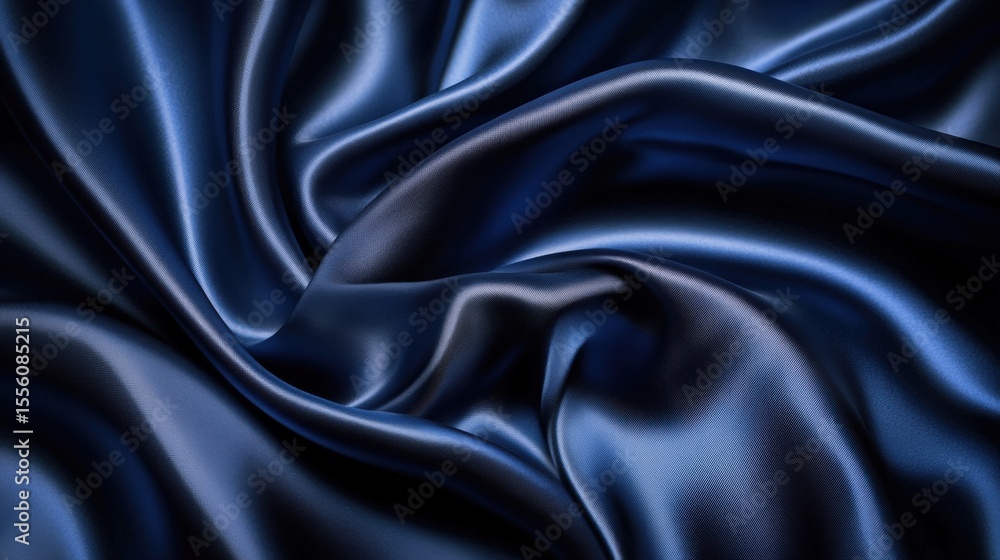 Obraz premium Smooth, flowing dark blue satin fabric with glossy highlights and rich texture, creating elegant folds and a luxurious appearance.