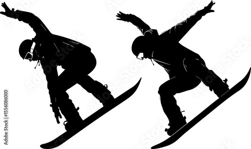 Dynamic Vector Silhouette of a Snowboarder in Action - Extreme Winter Sports
