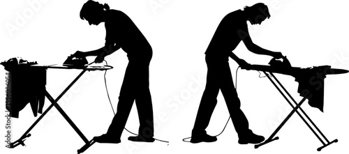 Silhouette Vector of a Person Ironing Clothes - Household Chores and Garment Care