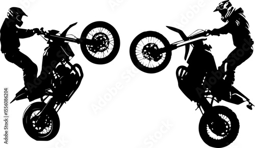 Motorcycle Stunt Rider Doing a Wheelie Silhouette - Vector