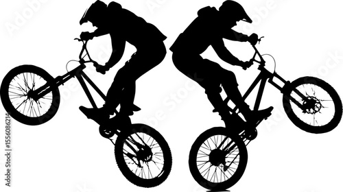 BMX Cyclist Performing a Wheelie Stunt - Extreme Sports Silhouette