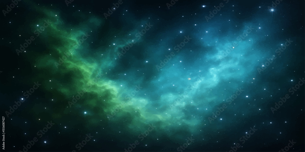Fototapeta premium Deep blue starry space with nebulae and bright light