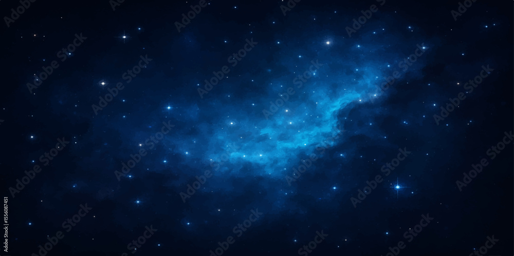 Obraz premium Bright blue starry night sky over an abstract outer space galaxy with nebulae and light