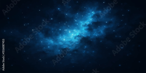 Abstract blue starry night sky: a deep space galaxy nebula with bright light and a dark, cosmic outer universe illustration