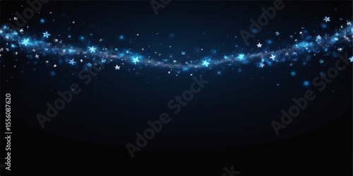 Starry blue abstract space with glowing particles and dust