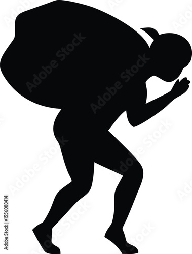 Silhouette of a Person Straining Under a Heavy Burden