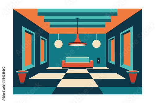 Mid-Century Modern Interior Design A Retro Room Illustration