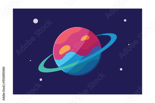 Vibrant Cosmic Planet A Stunning Illustration of a Planetary System with Rings