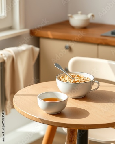 Wallpaper Mural Sunlit Kitchen Table with Cereal and Tea A Peaceful Breakfast Scene Torontodigital.ca