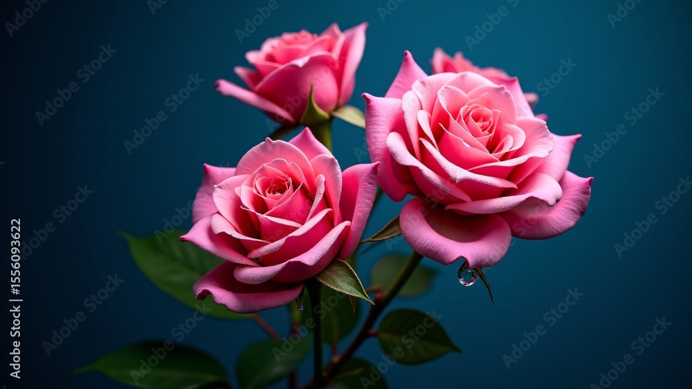 Obraz premium Vibrant Pink Roses with Water Drops on Teal