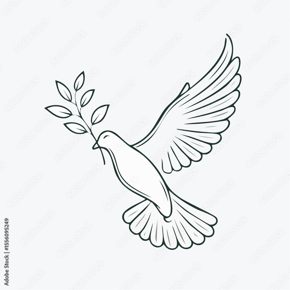 Obraz premium Elegant outline of a dove holding an olive branch represents peace and serenity for logo designs and spiritual themes.