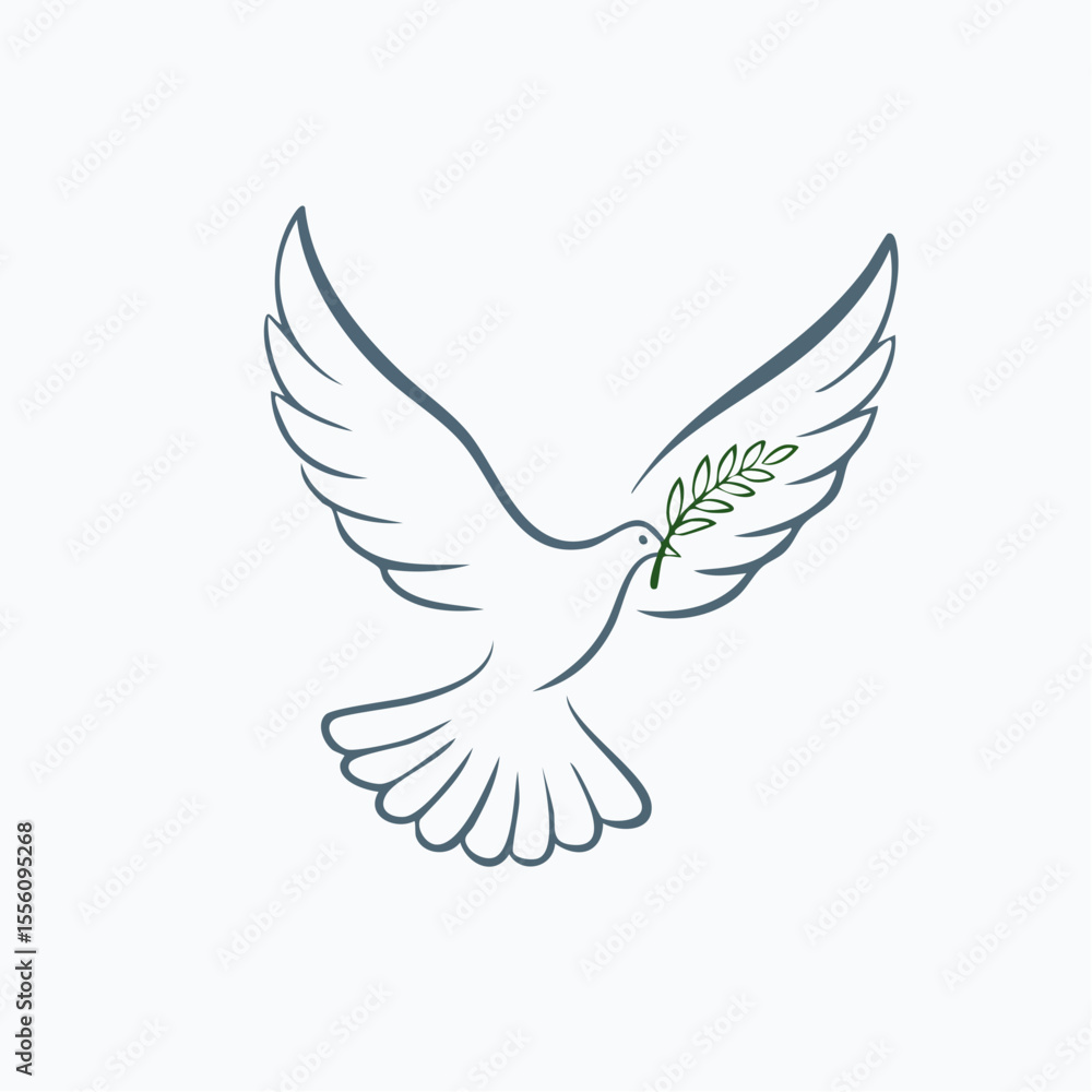 Fototapeta premium Graceful dove carrying an olive branch, a symbol of peace and hope, rendered in a minimalistic design perfect for versatile applications.