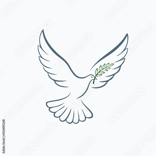 Graceful dove carrying an olive branch, a symbol of peace and hope, rendered in a minimalistic design perfect for versatile applications.