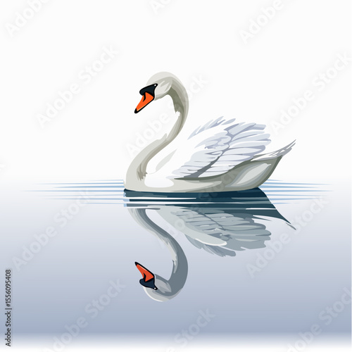 Elegant swan gracefully glides across calm waters, a beautiful waterfowl design element ideal for aquatic themes and artistic backgrounds.