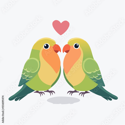 A delightful pair of lovebirds with a heart between them offers charming graphic element for valentine's day or animal designs.