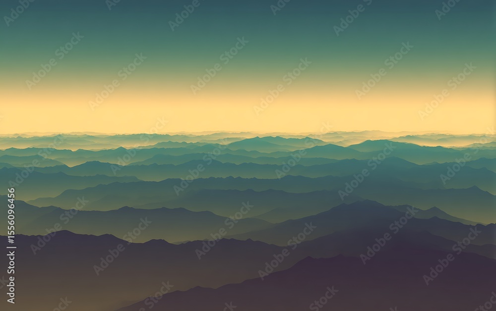 Fototapeta premium Misty mountain range at golden hour