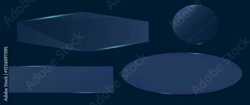 Blue glass frame on dark background. Blue glass frame for your creative design. Vector illustration. Eps 10