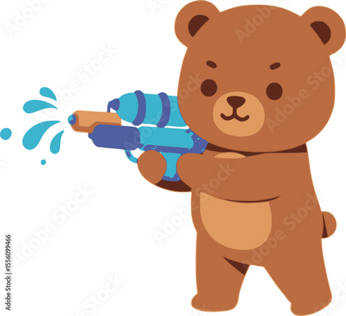  A cute bear character shooting a water gun