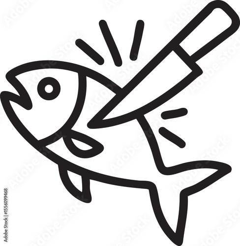Simple Line Art Illustration of a Fish Being Stabbed with a Knife Representing Danger black and