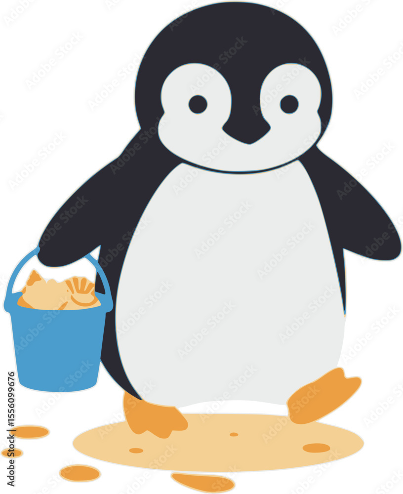 Cute penguin character illustration holding a red bucket Cute penguin character illustration holding a red bucket