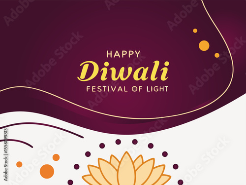 Elegant Happy Diwali Festival of Light Illustration with Lotus Flower and Decorative Elements on a Dark Background