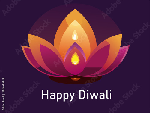 Elegant Diwali Celebration Stylized Lotus Flower with Glowing Inner Light on a Dark Purple Background