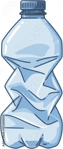 Crumpled transparent plastic water bottle illustration