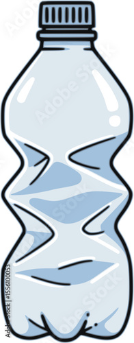 Crumpled transparent plastic water bottle illustration