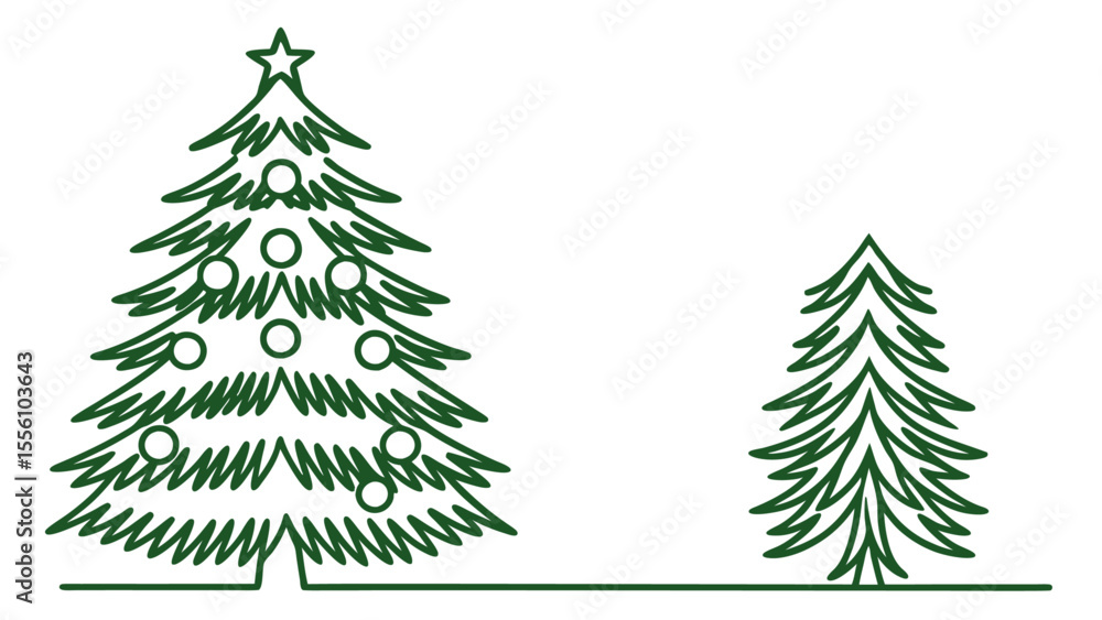 Obraz premium Green christmas tree line art style vector illustration