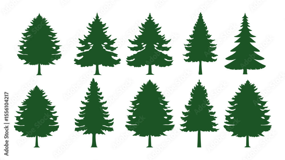 Fototapeta premium A row of evergreen tree silhouettes in various sizes