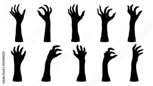 Set of doodle zombie hands silhouette.
