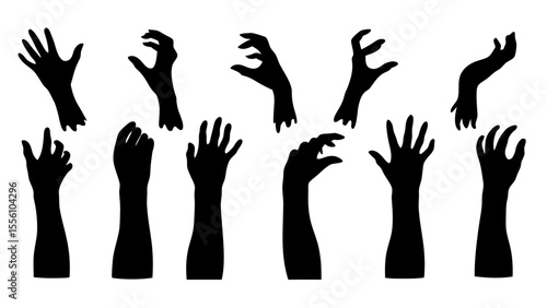 Set of doodle zombie hands silhouette.