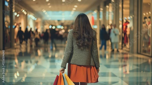 Woman Holding Shopping Bag in Mall - Walking, Smiling, Retail Therapy, Consumerism, Lifestyle, Bright Day