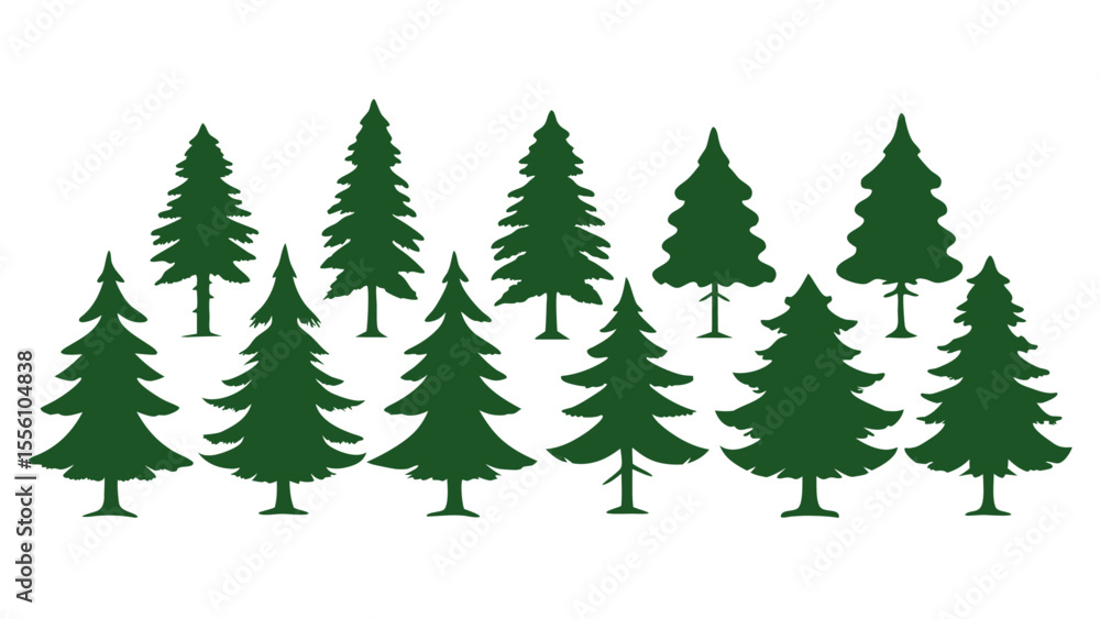 Obraz premium A row of evergreen tree silhouettes in various sizes