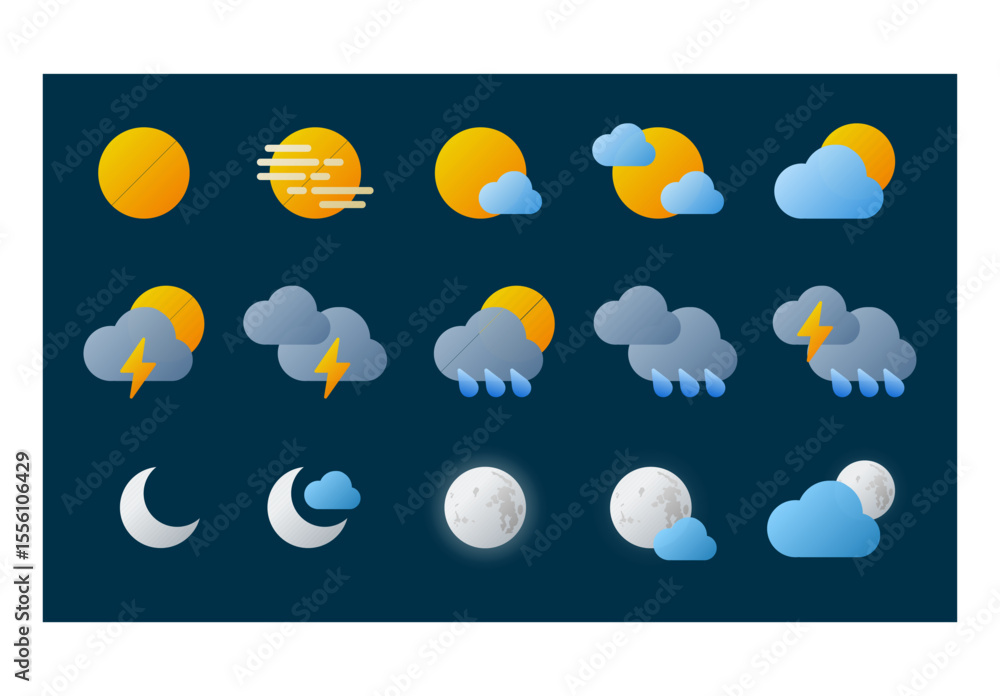 Obraz premium Weather icon set. Forecast weather flat symbols