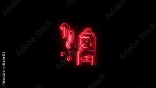 Glowing Neon Illustration of a Woman Experiencing Fever and Rising Temperature Concept Depicting